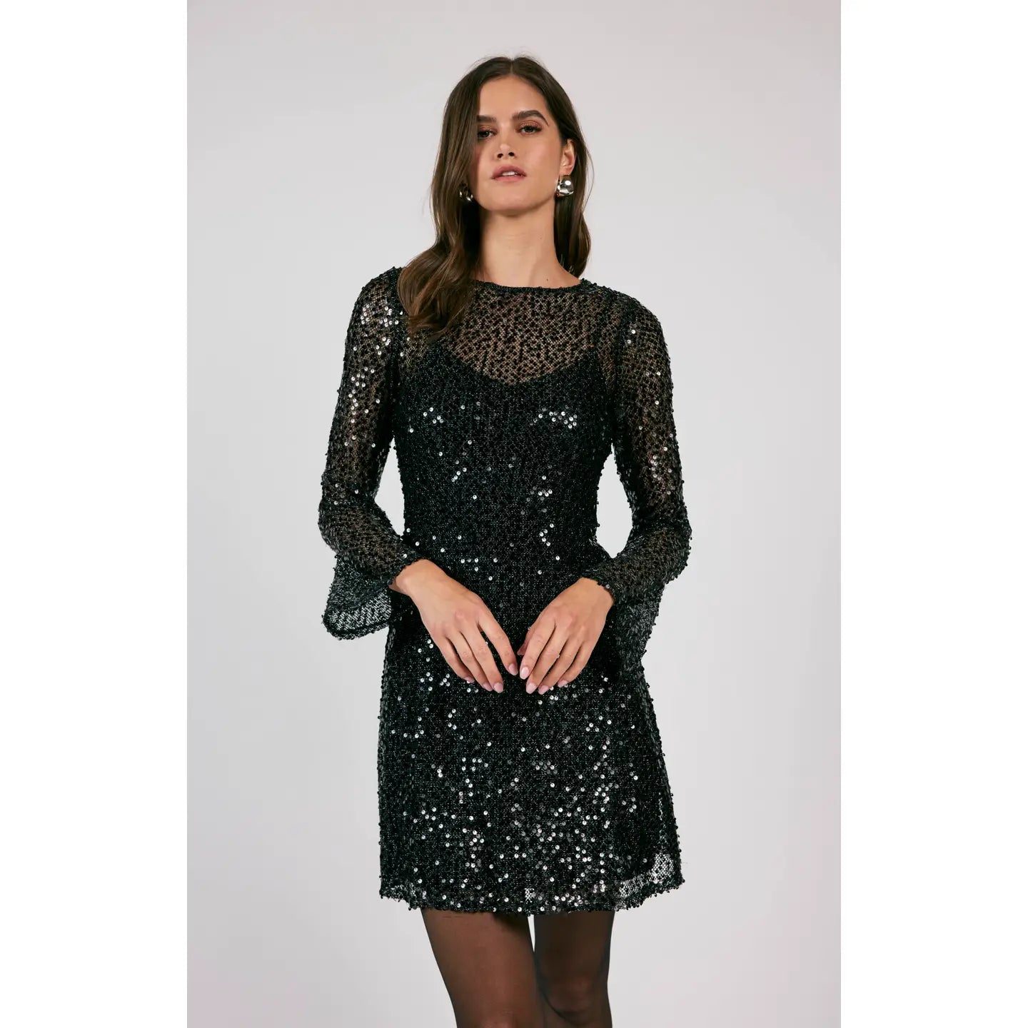 Splendor Sequin Bell Sleeve Dress