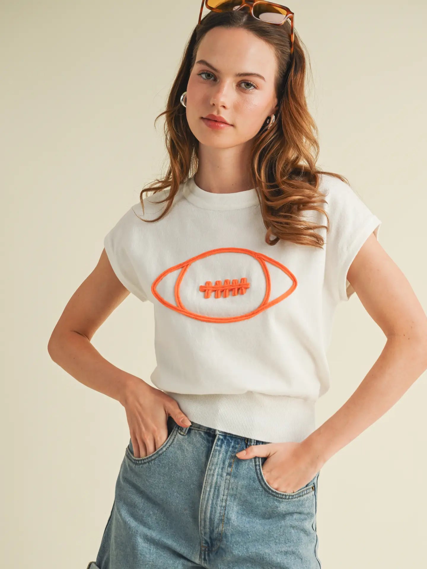 Football Outline Cap Sleeve Sweater