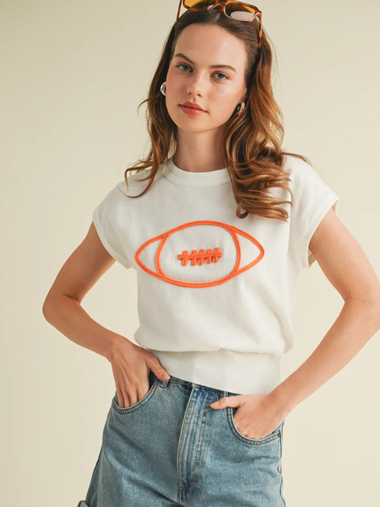 Football Outline Cap Sleeve Sweater