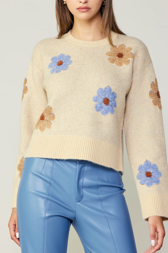 Load image into Gallery viewer, Flower Motif Round Neck Sweater
