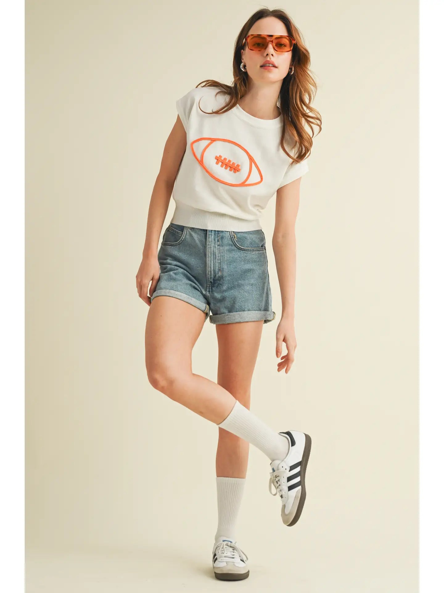 Football Outline Cap Sleeve Sweater