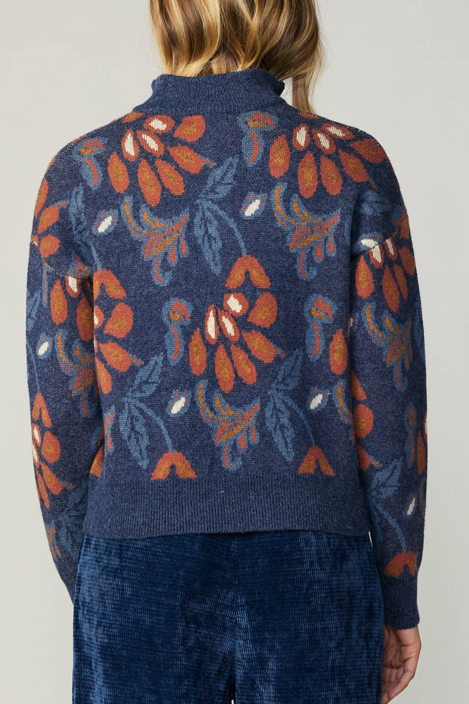 Half Zip Up L-Sleeve Sweater- Jacquard Pattern