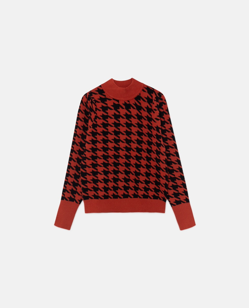 Knit Sweater with red Houndstooth print