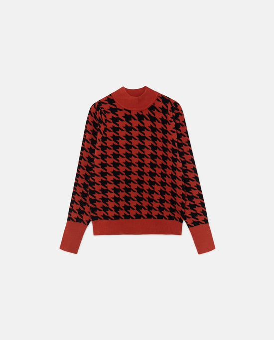 Knit Sweater with Red Houndstooth print