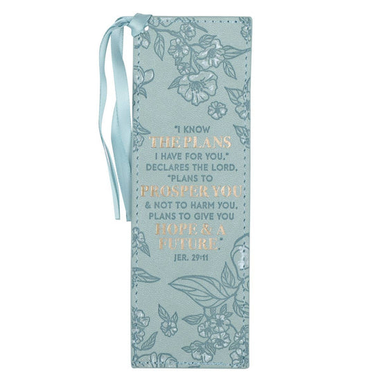 Bookmark Faux Leather Teal I Know the Plans Jer. 29:11