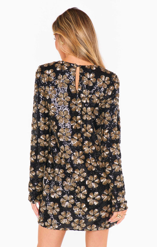 Maddison Mini Dress Flower Pop Gold Sequins