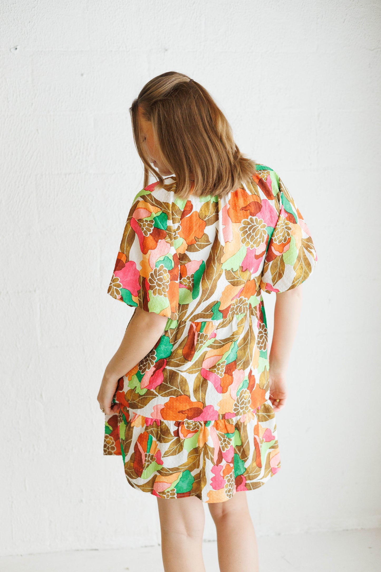 Puff Sleeve Flower Print Dress