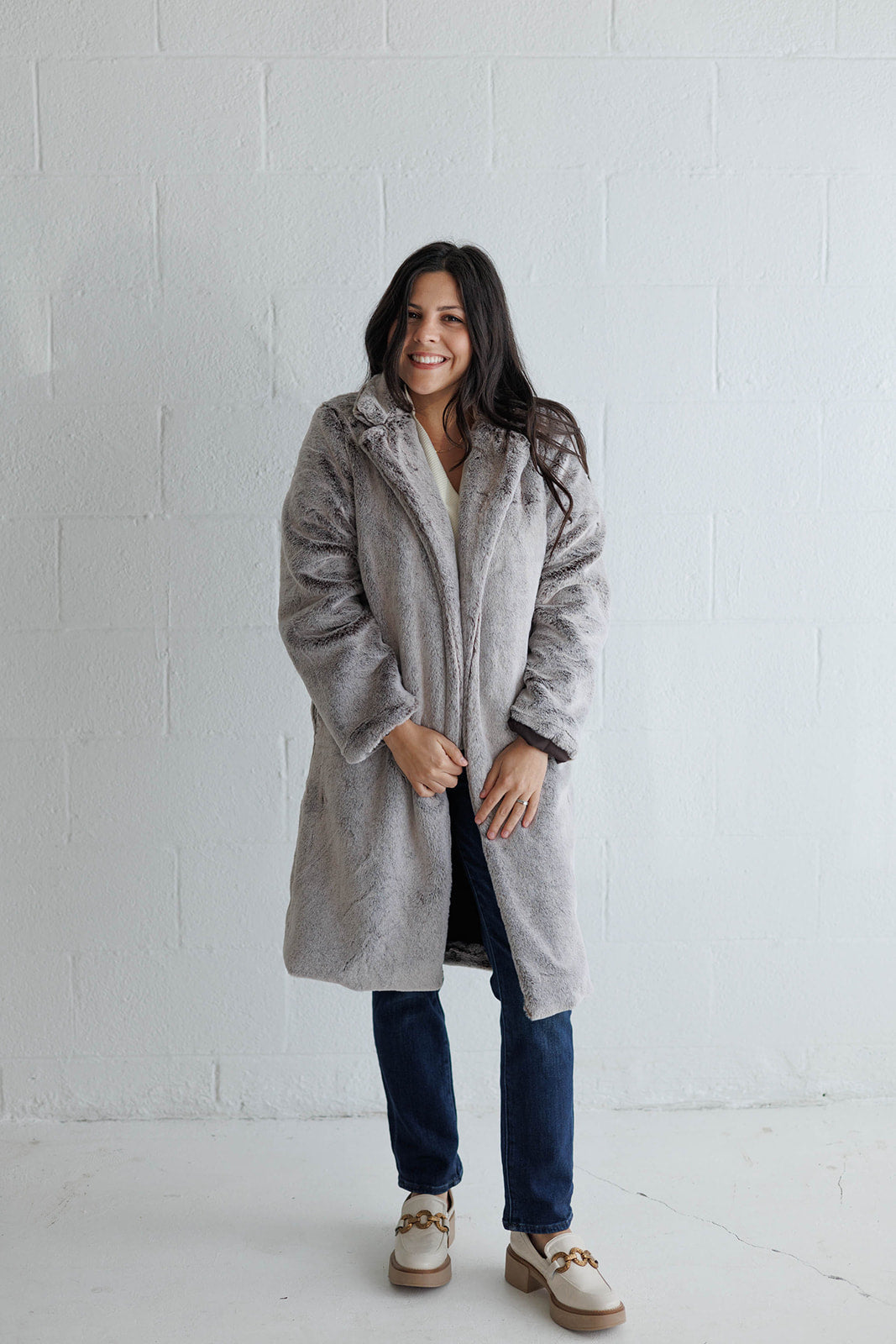 Daring Two Tone Vegan Fur Coat