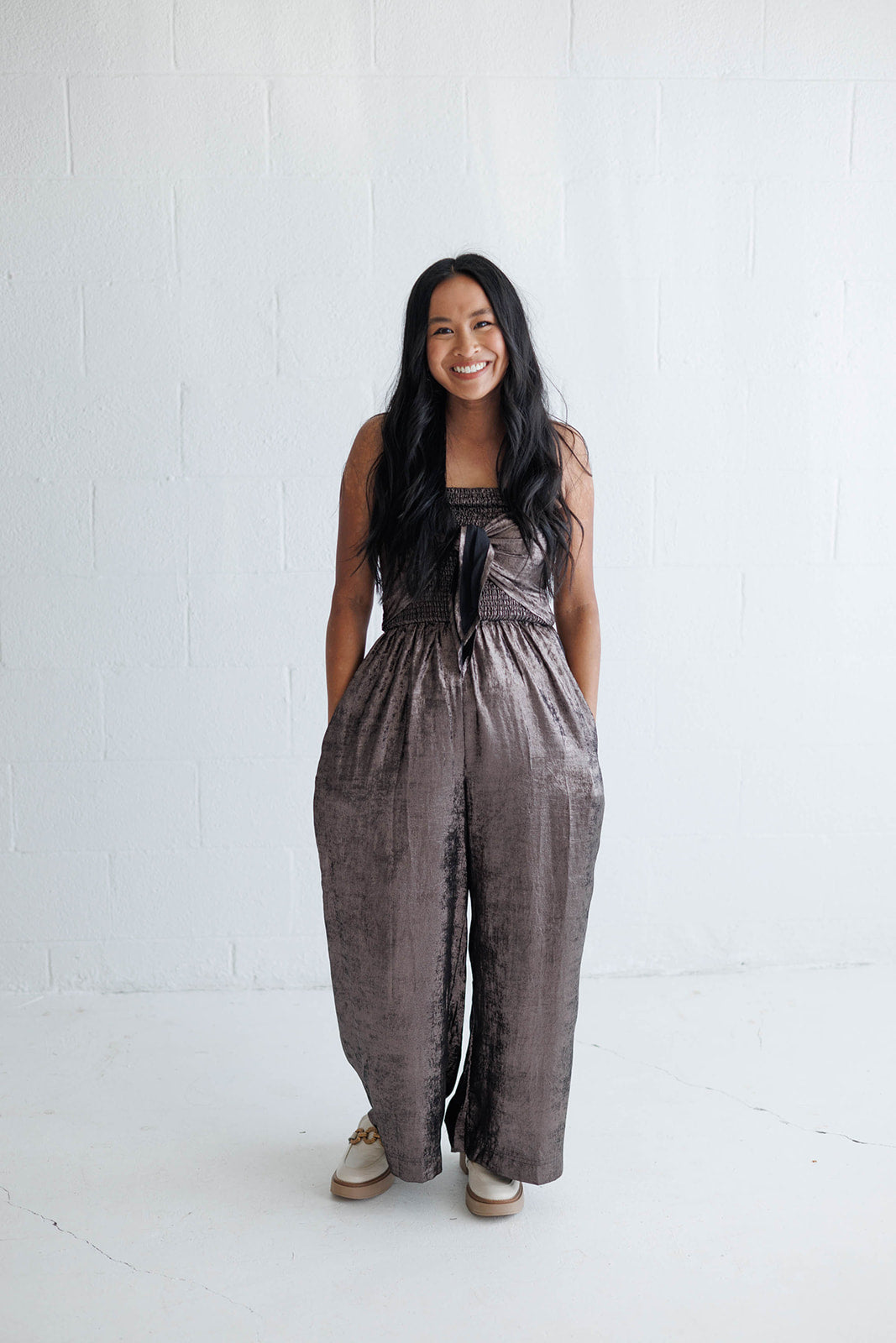 Tie Front Shine Jumpsuit