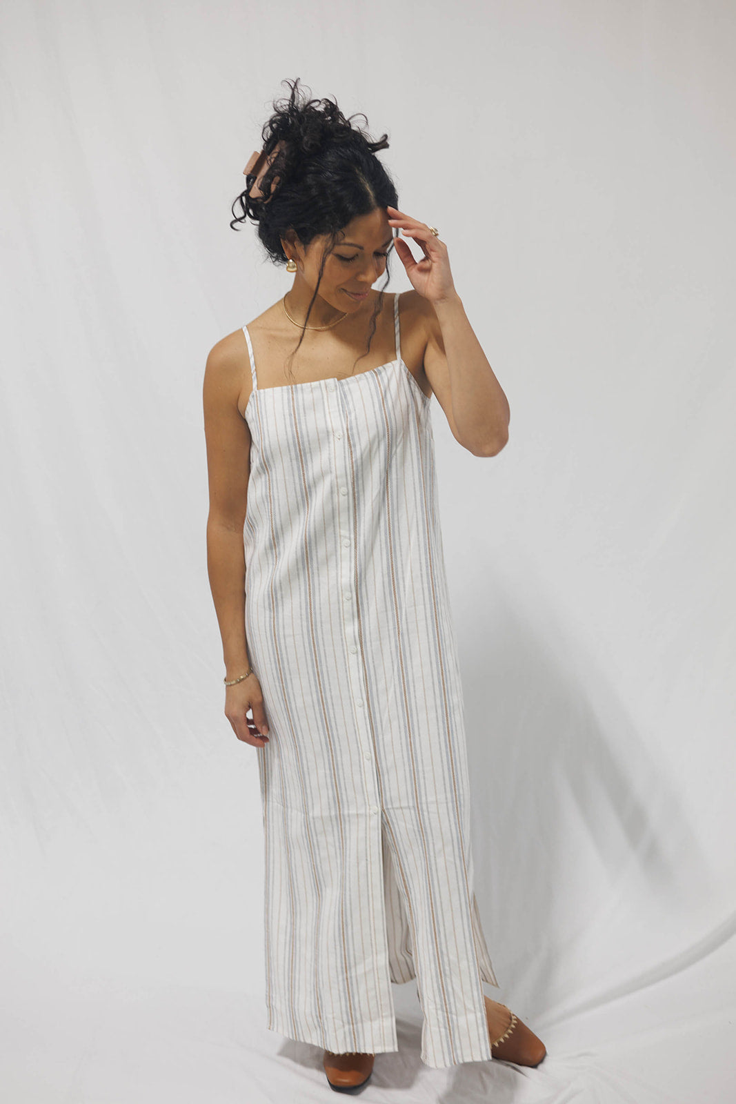 Nopales Striped Buttoned Maxi Dress