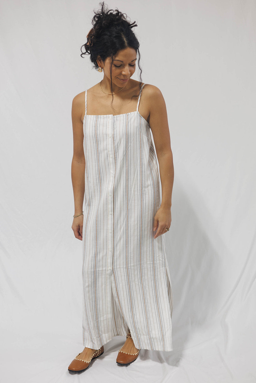 Nopales Striped Buttoned Maxi Dress