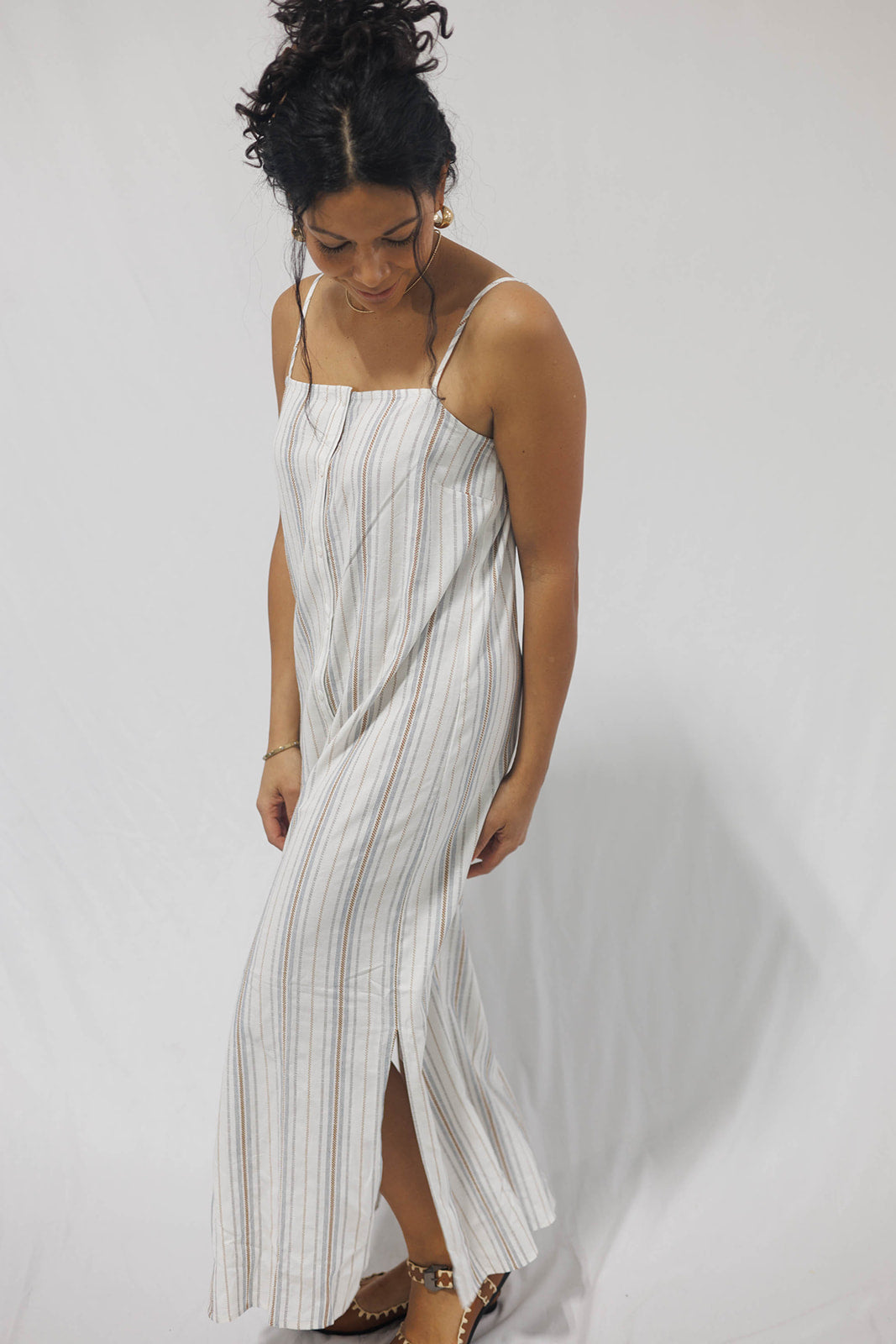 Nopales Striped Buttoned Maxi Dress