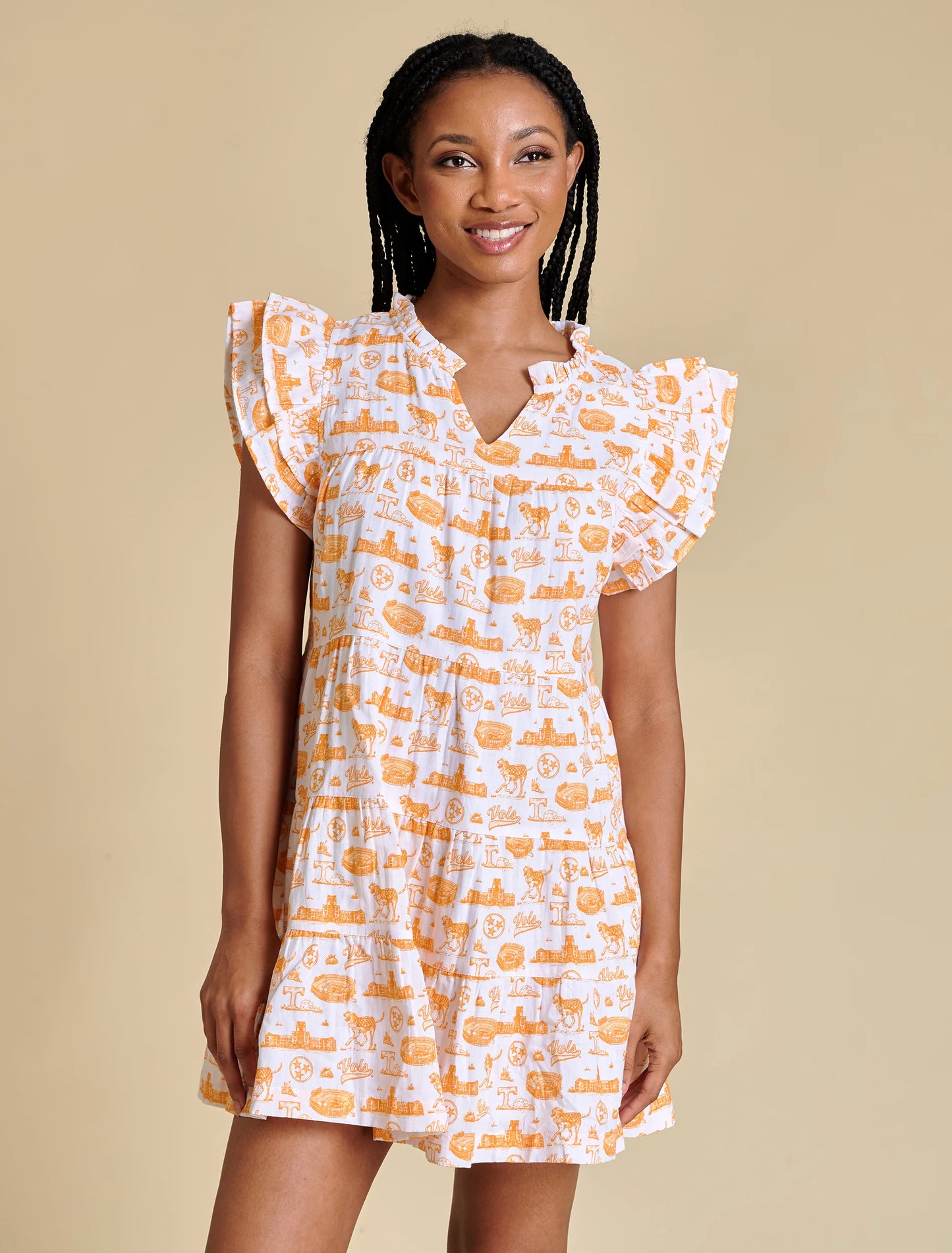The Team Toile Flutter Sleeve Dress
