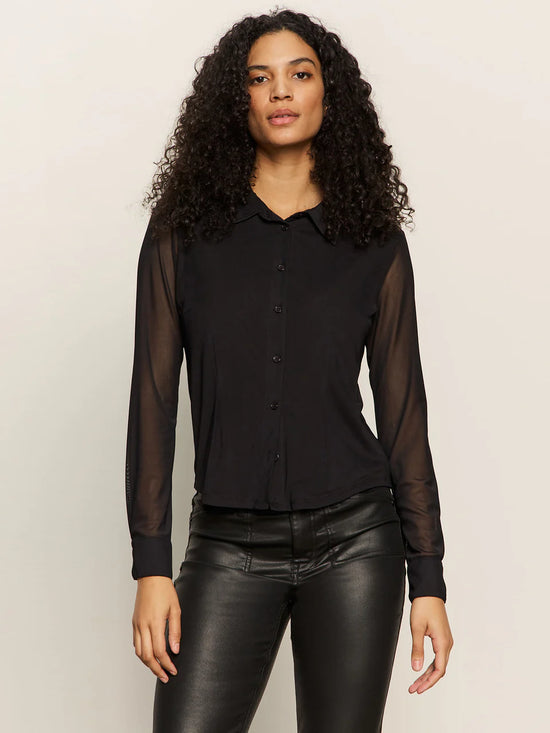Fitted Mesh Button Down - Black