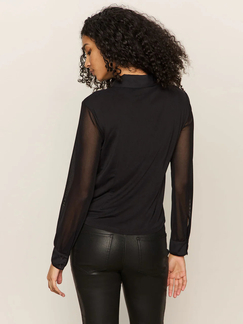 Fitted Mesh Button Down - Black