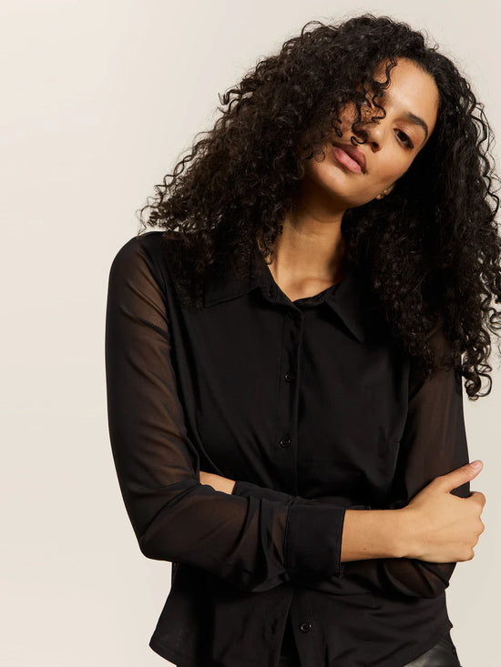Fitted Mesh Button Down - Black