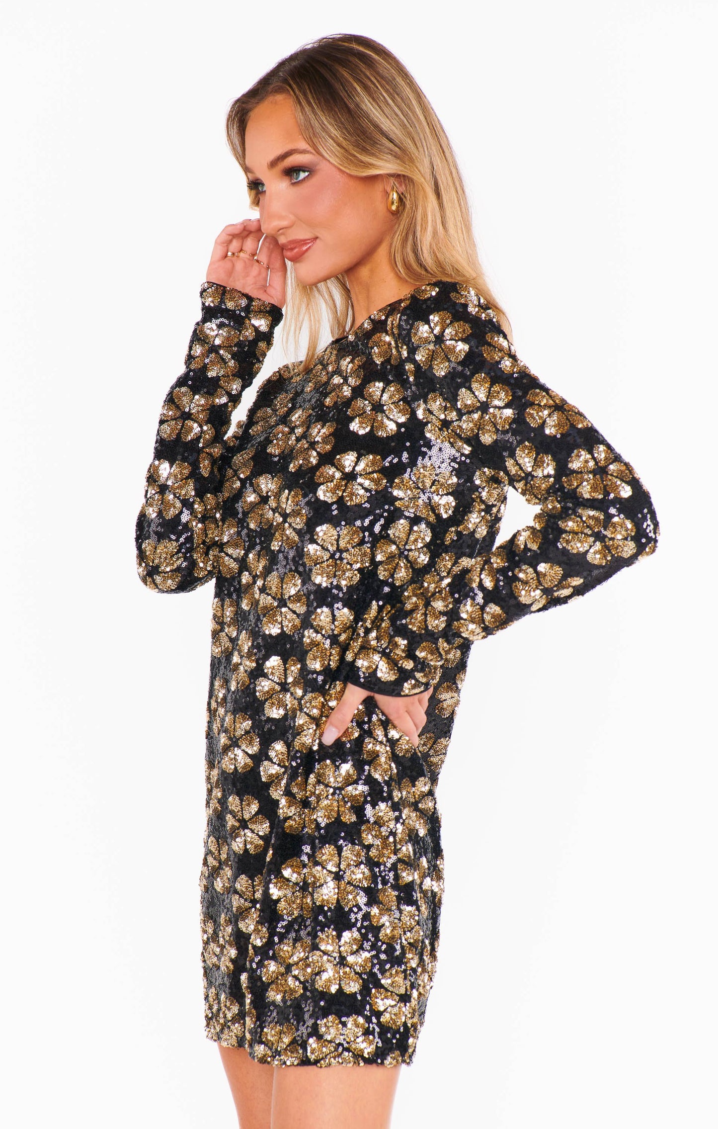 Maddison Mini Dress Flower Pop Gold Sequins