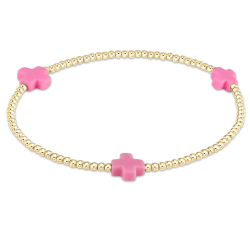 Load image into Gallery viewer, Signature Cross Gold Pattern 2mm Bead Bracelet - Bright Pink
