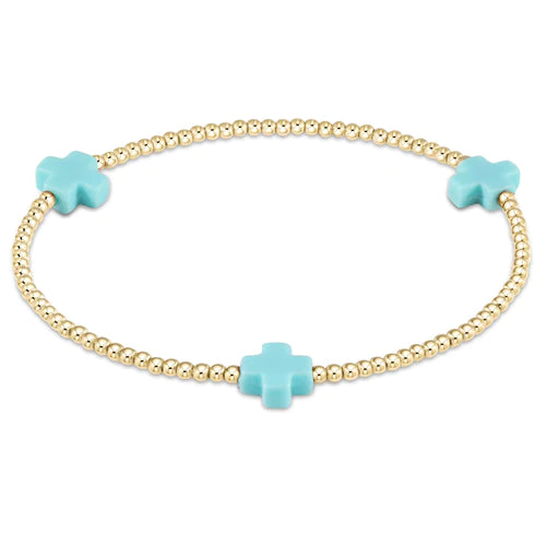 Load image into Gallery viewer, Signature Cross Gold Pattern 2mm Bead Bracelet - Turquoise
