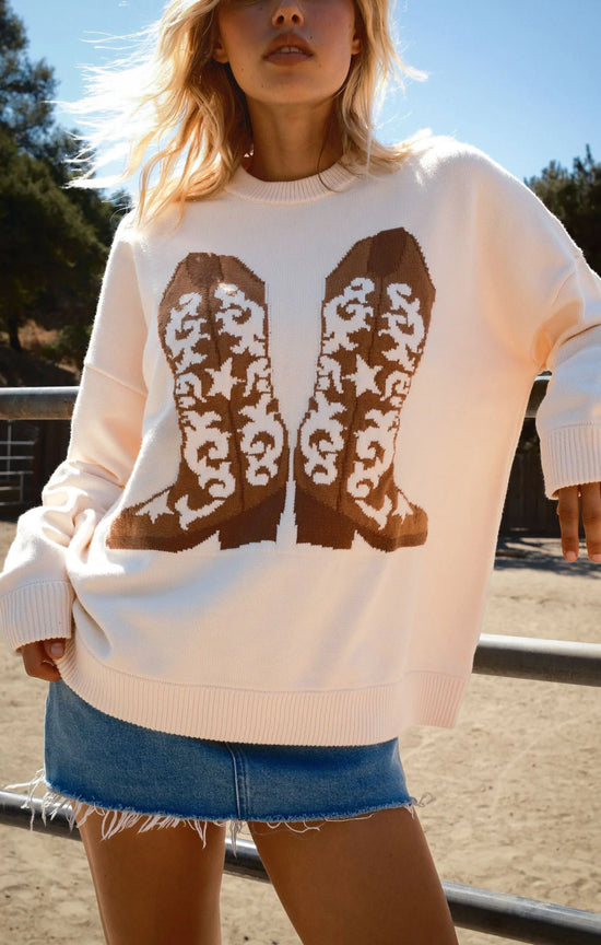 Stay Awhile Sweater Cowboy Boot Knit