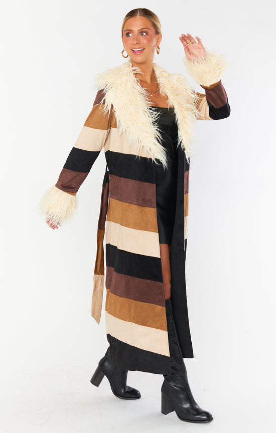Load image into Gallery viewer, Show Me Your Mumu - Penny Lane Long Coat Suede Chev
