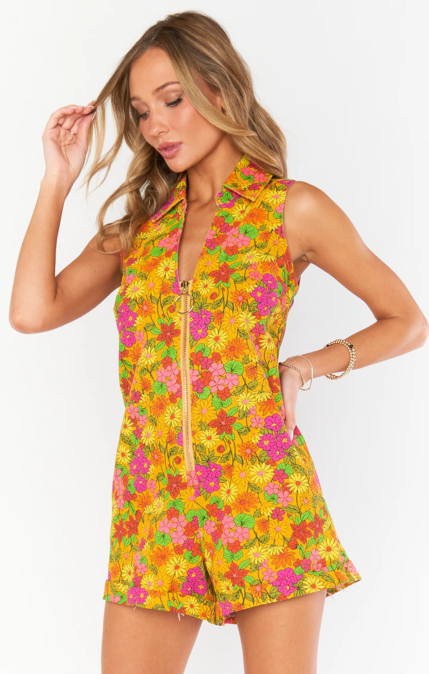 Load image into Gallery viewer, Show Me Your Mumu - Reno Romper Carnaby Floral Denim
