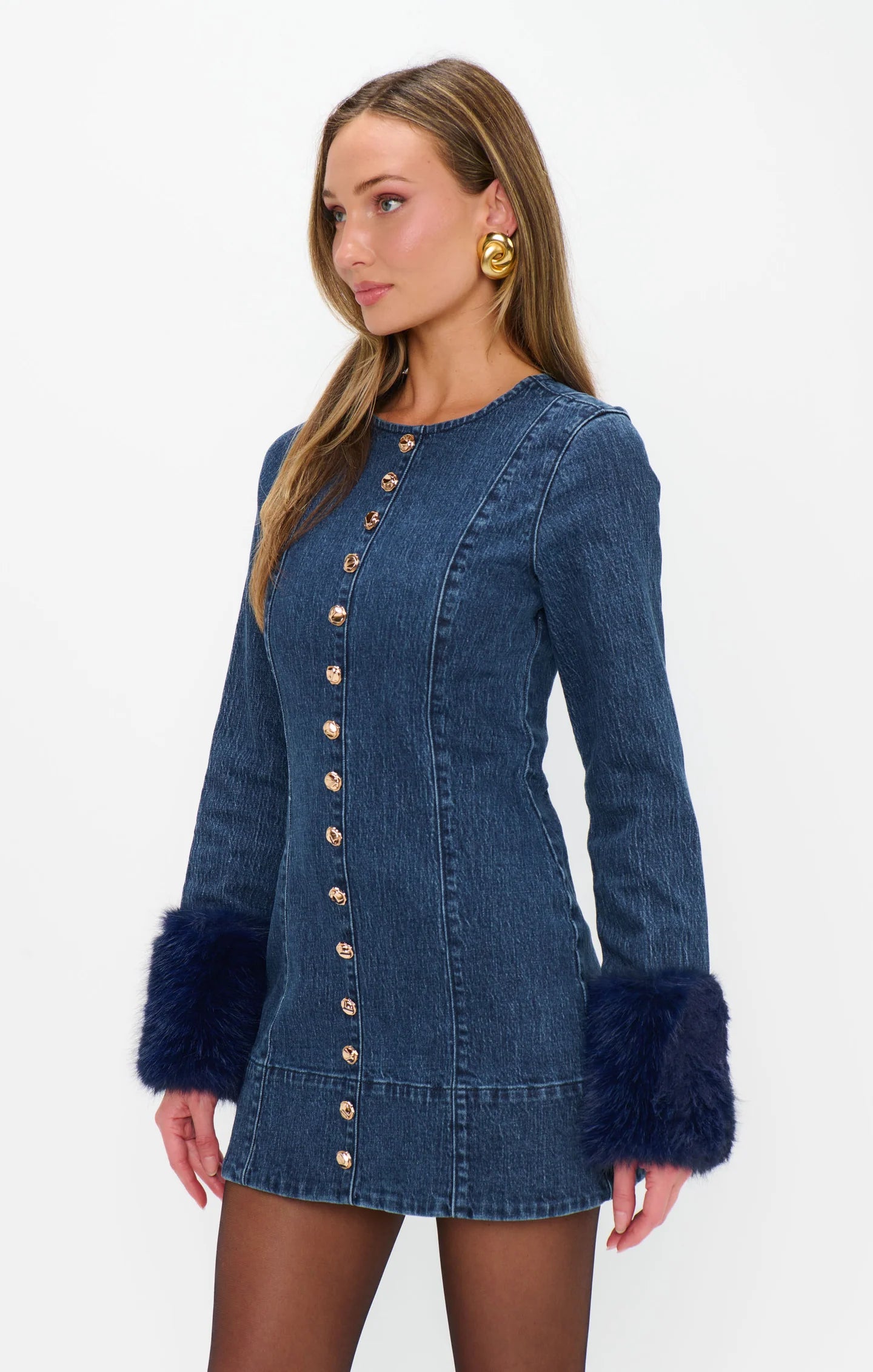 Rockefeller Mini Dress - Subzero Indigo w/ Faux Fur