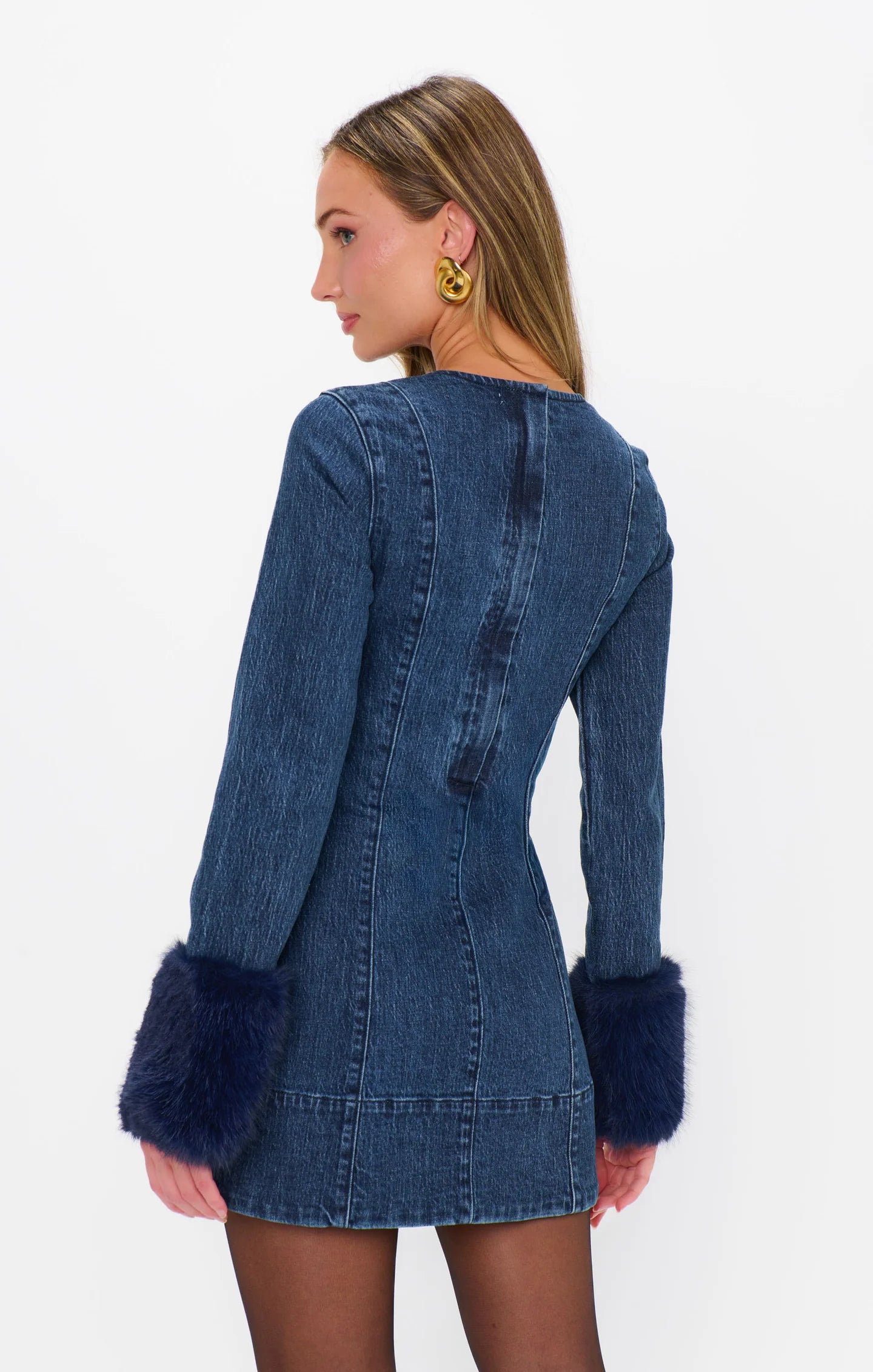 Rockefeller Mini Dress - Subzero Indigo w/ Faux Fur