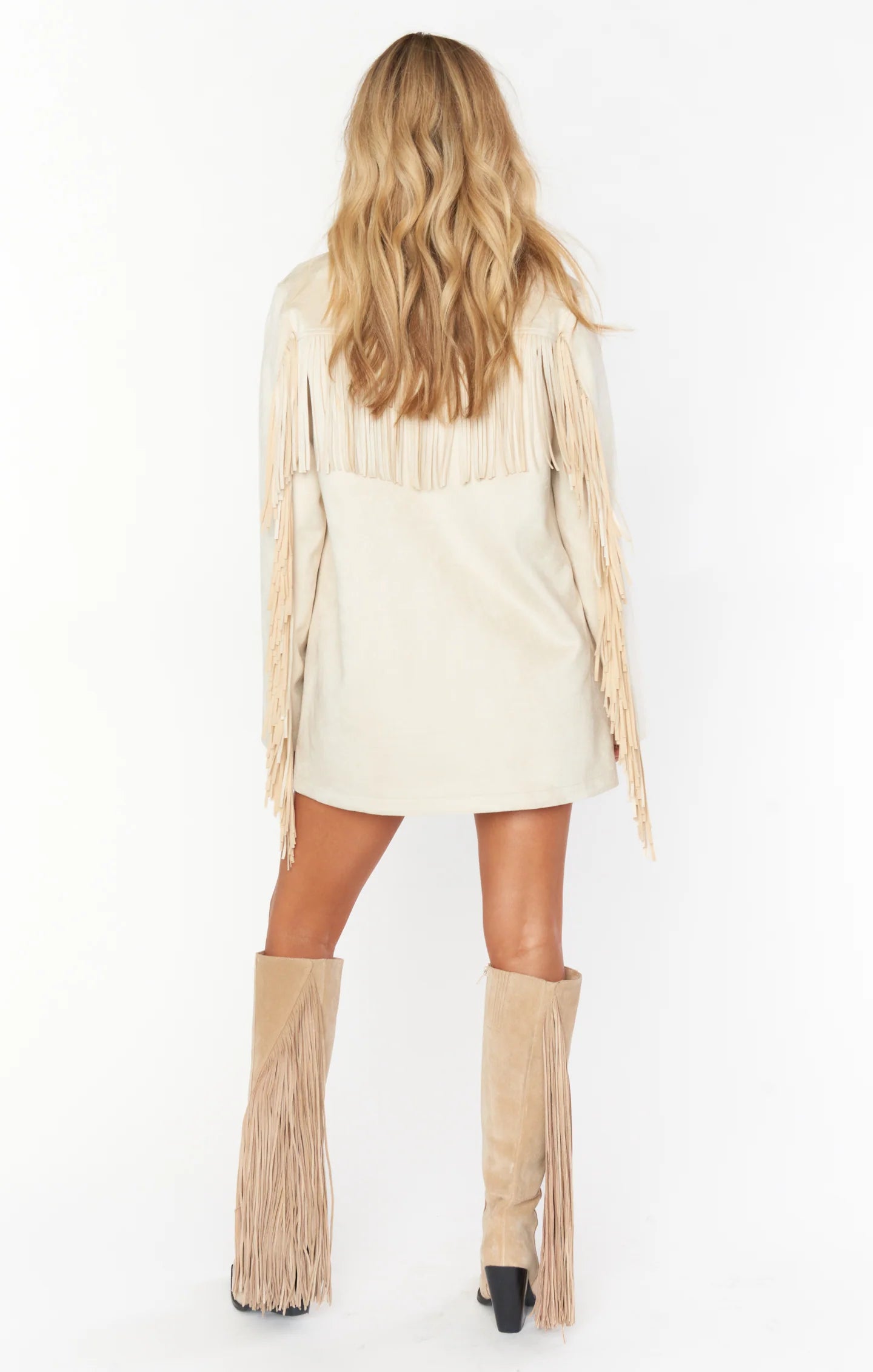 Load image into Gallery viewer, Show Me Your Mumu - Sierra Fringe Jacket Cream Faux Suede
