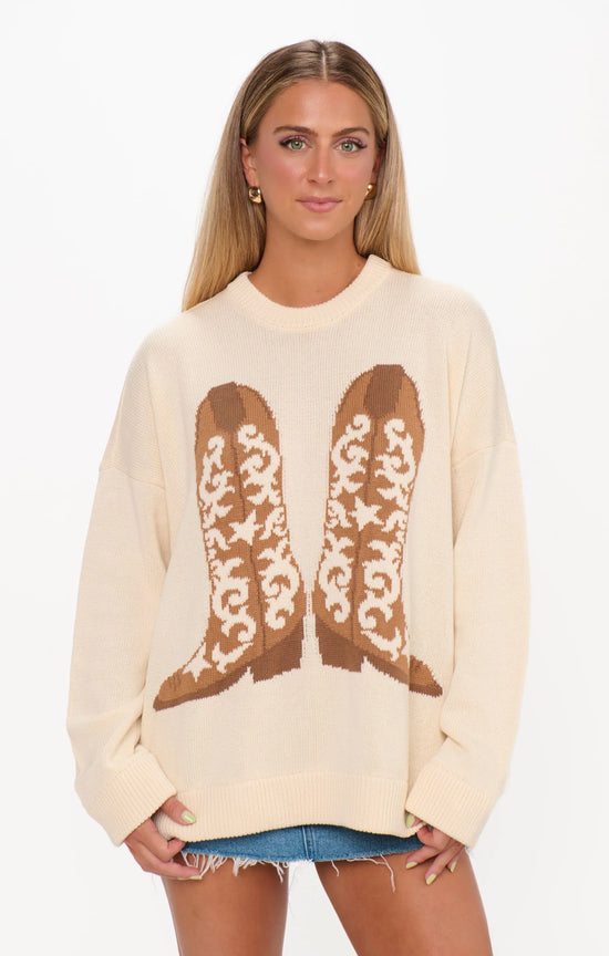 Stay Awhile Sweater Cowboy Boot Knit