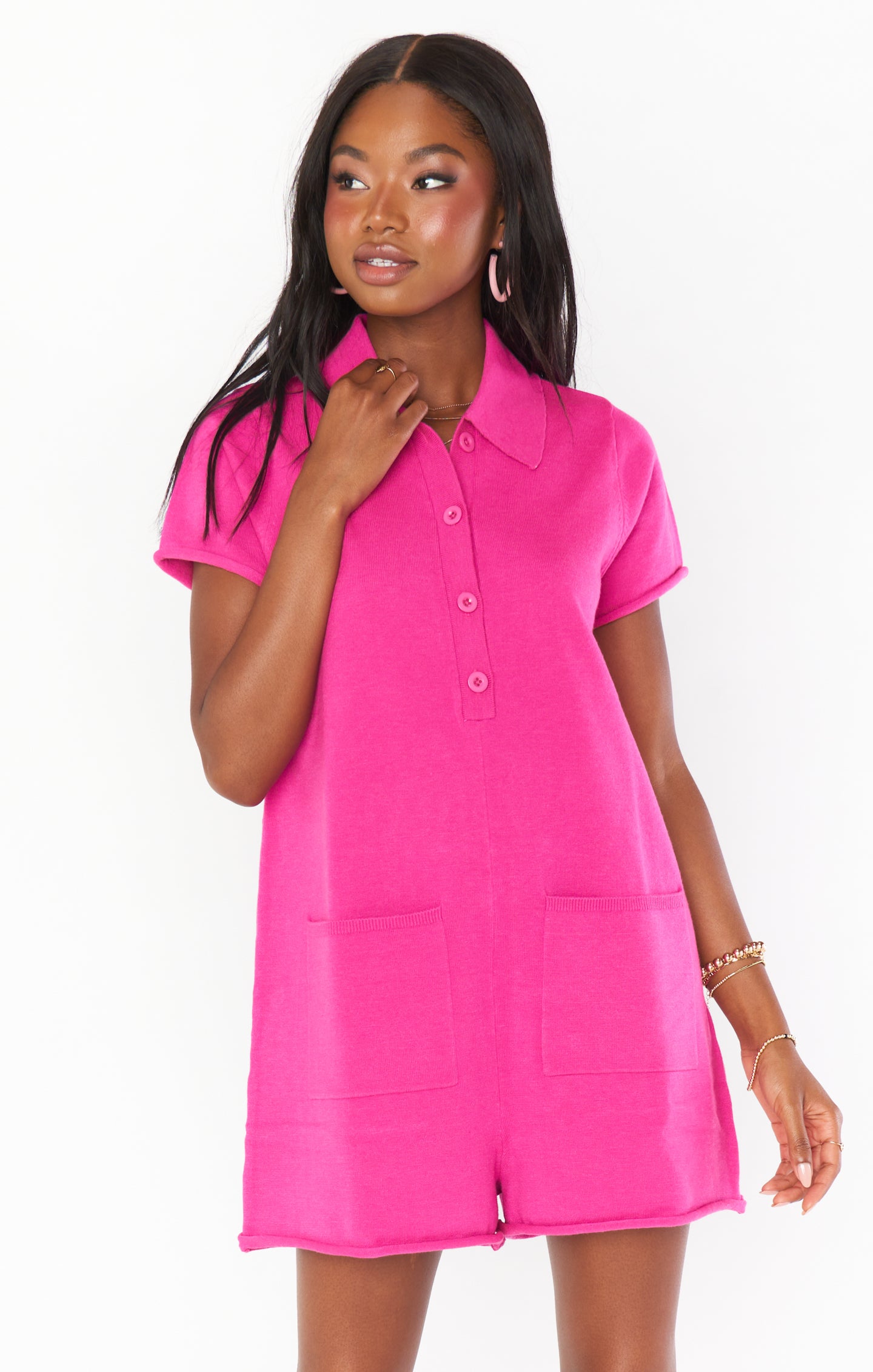 Show Me Your Mumu- Gio Sweater Romper Hot Pink Knit