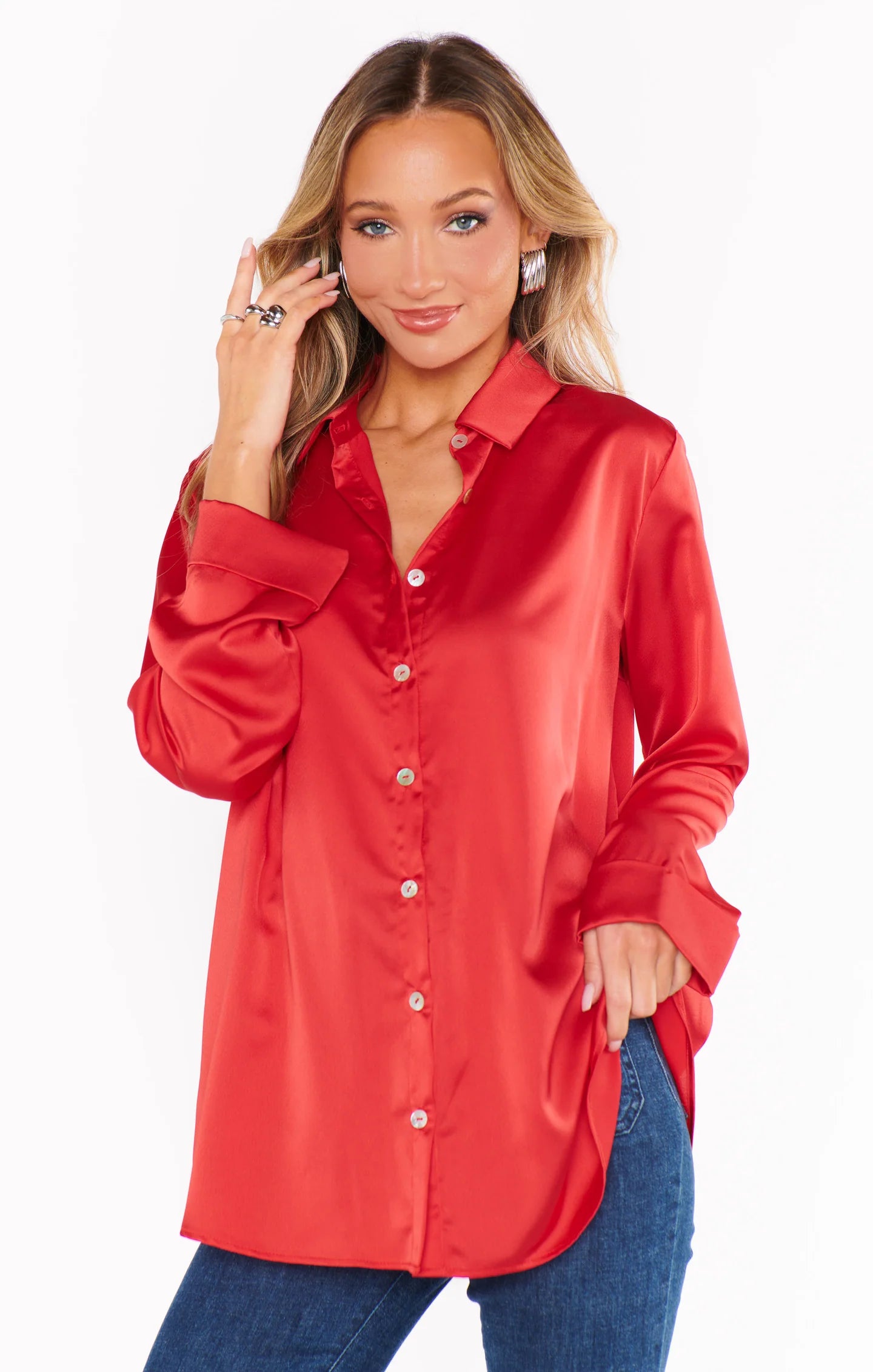 Smith Button Down Red Luxe Satin