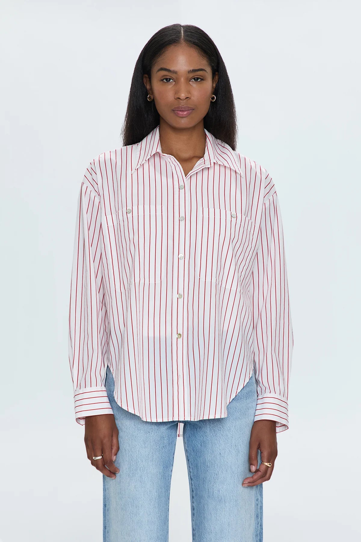 Pistola - Samantha Oversized Button Up- Ruby Stripe