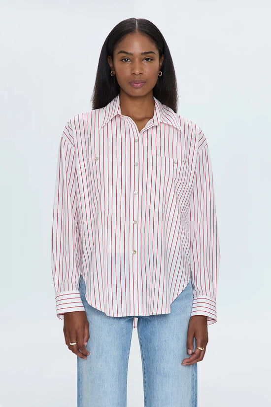 Samantha Oversized Button Up- Ruby Stripe