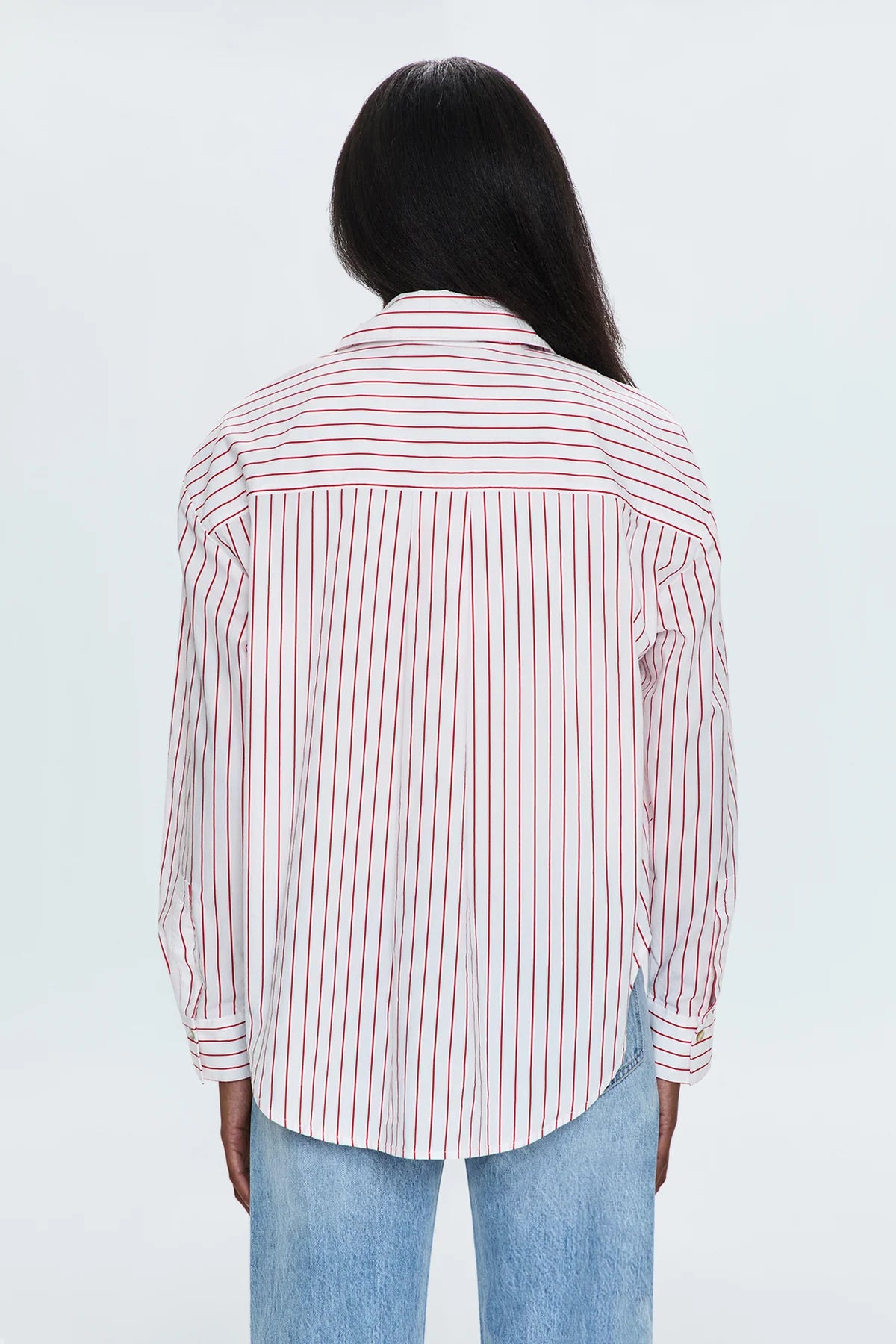 Samantha Oversized Button Up- Ruby Stripe