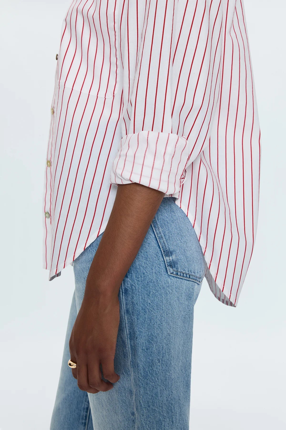 Samantha Oversized Button Up- Ruby Stripe