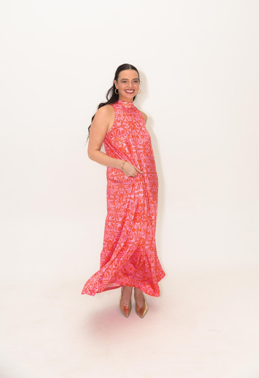 Floral Mock Halter Maxi Dress
