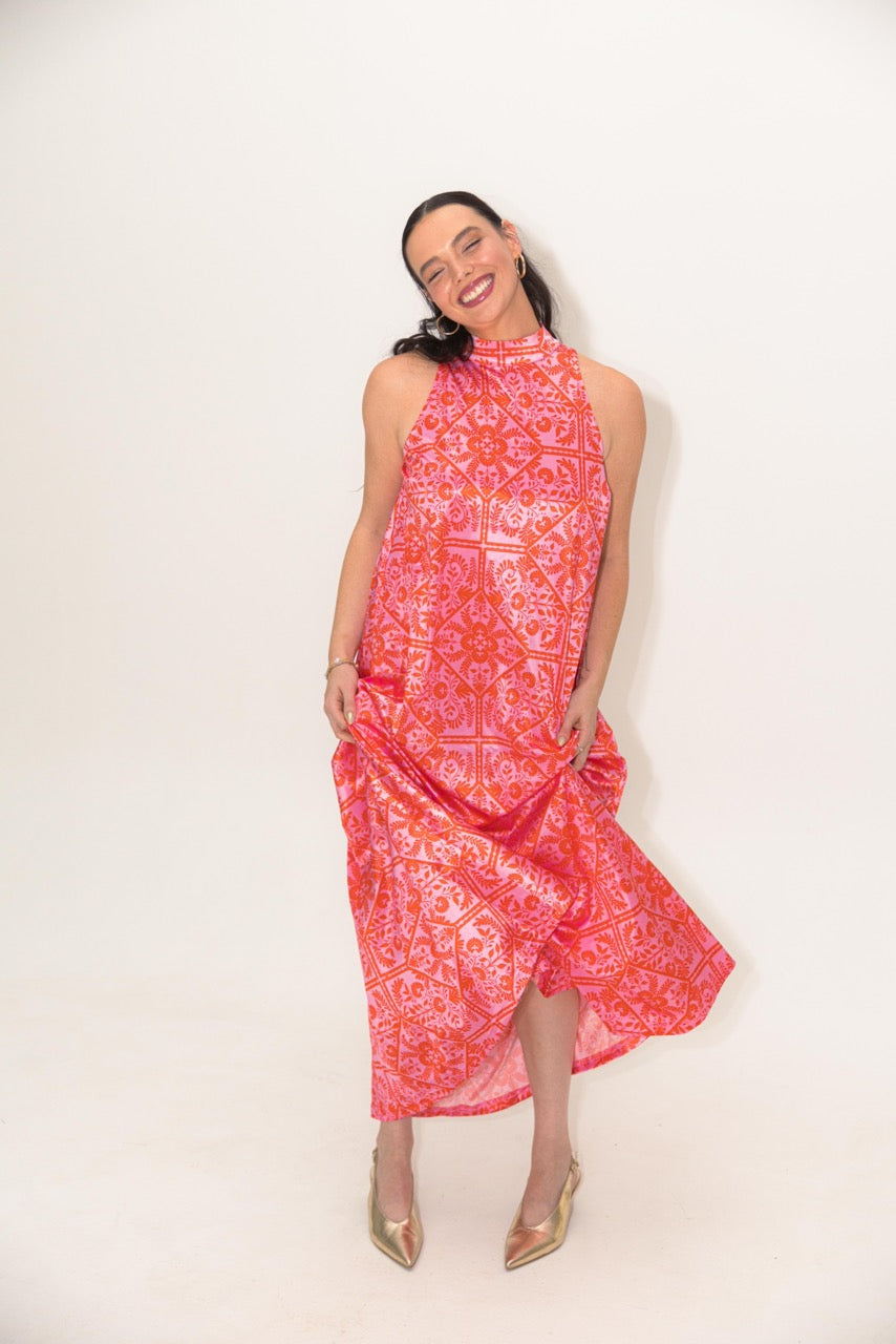 Floral Mock Halter Maxi Dress