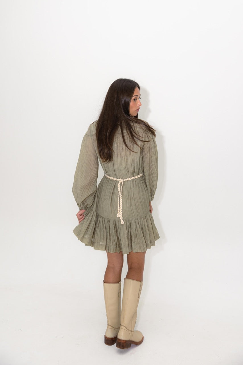 Solid Button Rope Tie Dress