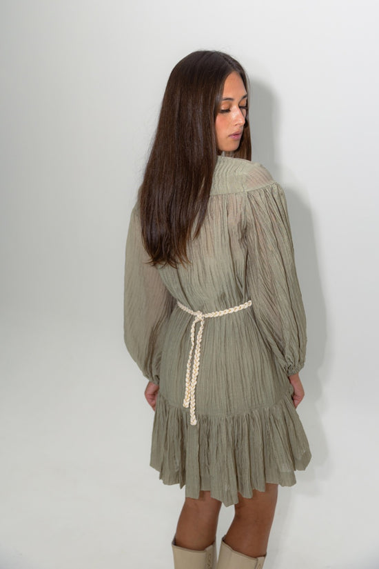 Solid Button Rope Tie Dress