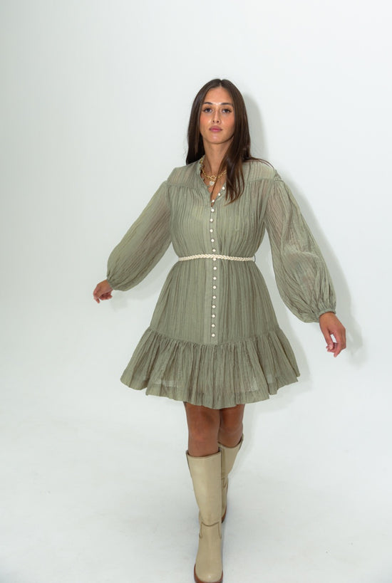 Solid Button Rope Tie Dress