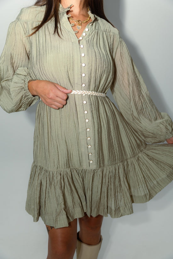 Solid Button Rope Tie Dress