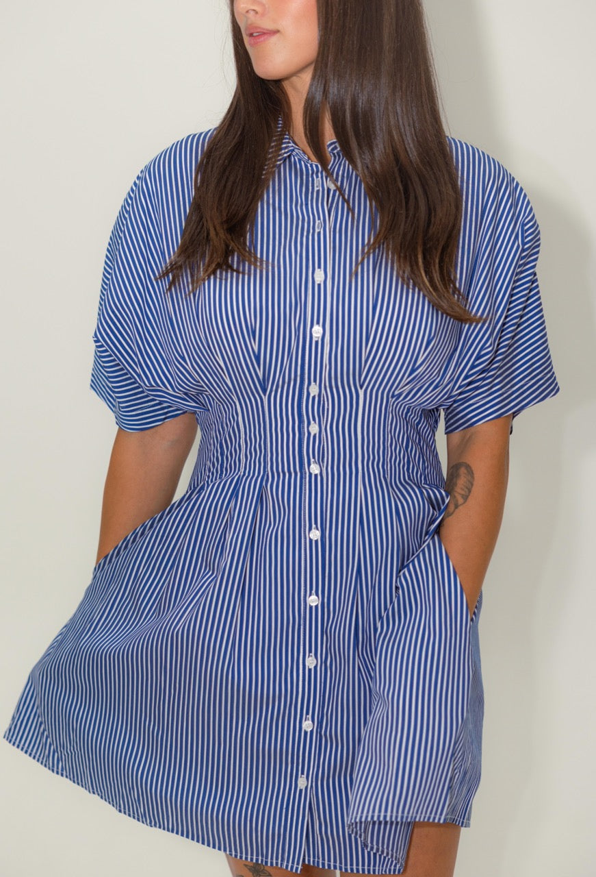 Striped Pleated Mini Dress