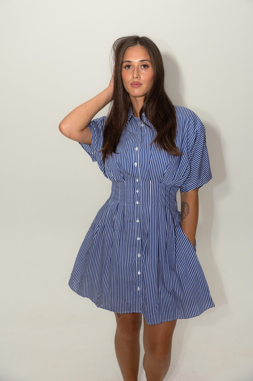 Striped Pleated Mini Dress