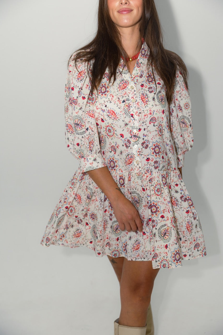 Print Button Down Mini Dress