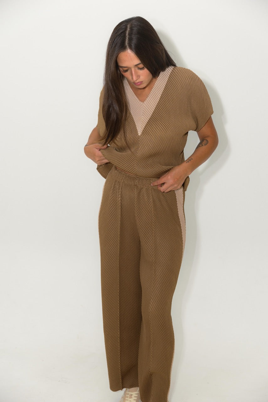Elasticized Waist Pleated Tapered Pants