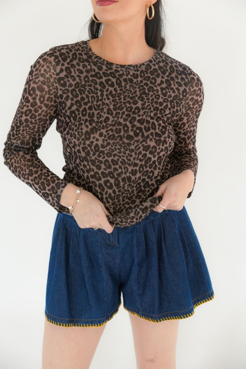 Magnolia Blanket Stitch Denim Flounce Short