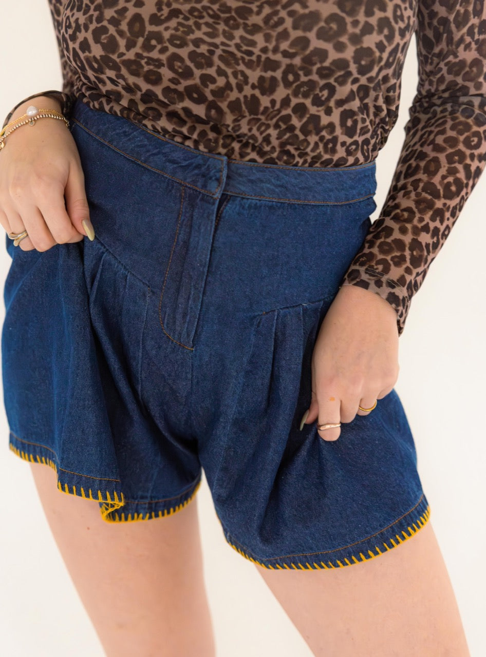 Magnolia Blanket Stitch Denim Flounce Short
