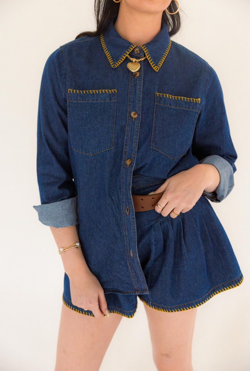 Magnolia Blanket Stitch Denim Shirt