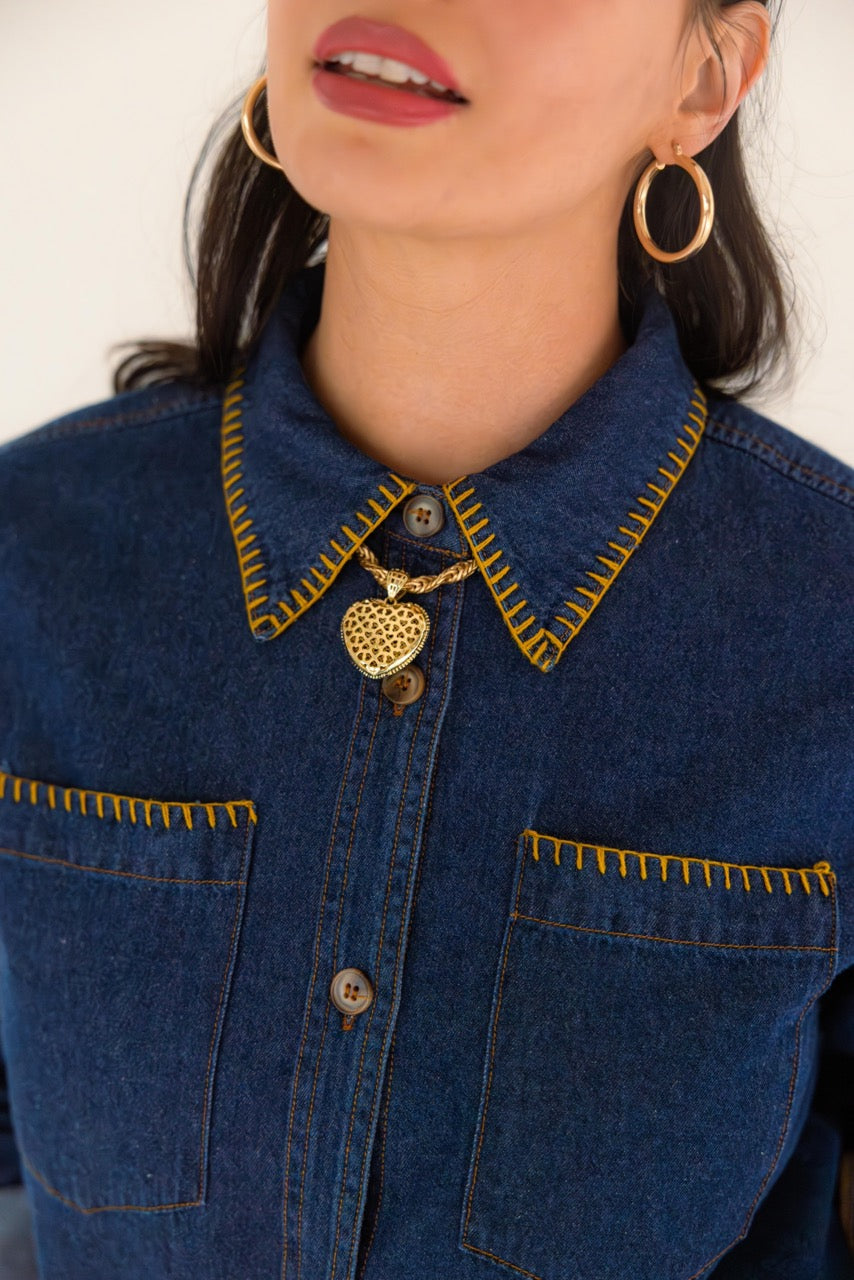 Magnolia Blanket Stitch Denim Shirt